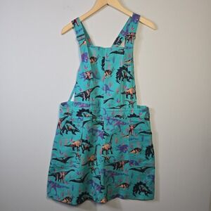 Run & Fly Jade Adventure Dinosaur Print Pinafore Mini Dress Overall Size 14 UK